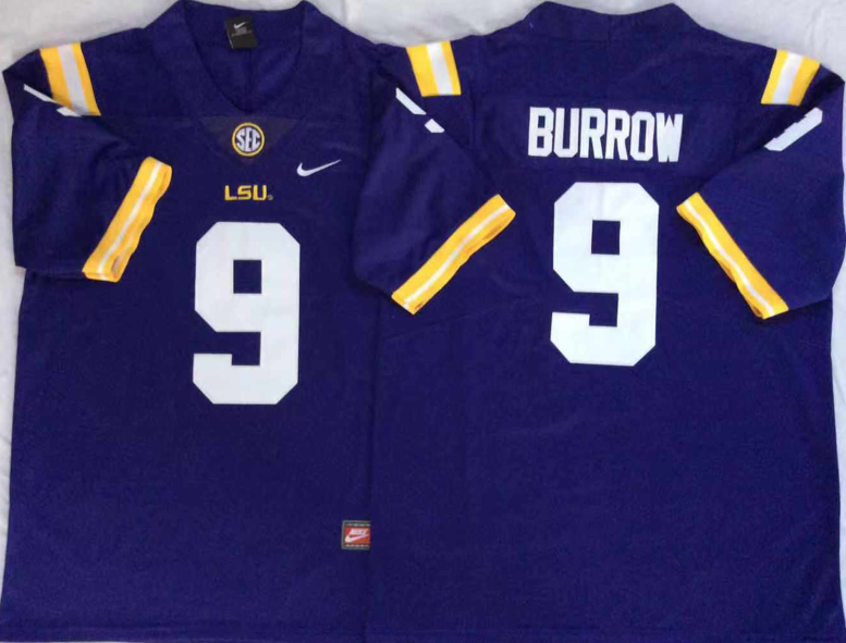 Men's LSU Tigers Joe Burrow #9 Purple Jersey